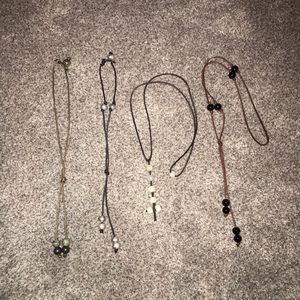 Set of 4 Bead and Leather Necklaces